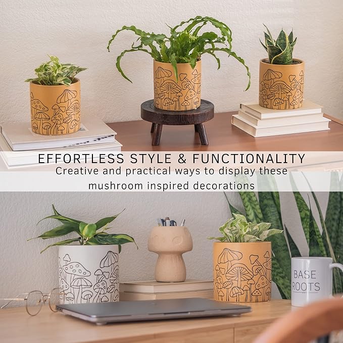 BASE ROOTS Mushroom Planter, Speckled Terracotta, Indoor/Outdoor, Holds Small Plants