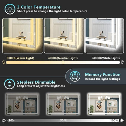 55x40 LED Bathroom Mirror with Lights, Backlit and Front Lit Anti-Fog Lighted - Image 4