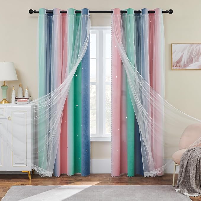 XiDi Pink Grey Curtains for Bedroom, Kids Room Wall Decoration Green Curtain by Addsomecolortolife