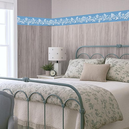 Blue Floral Wallpaper Border 196x4 Inch Peel and Stick Wall Border Elegant - Image 7