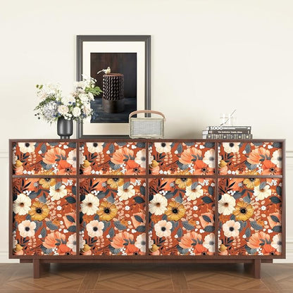 BOKEBEVE Orange Wallpaper Peel and Stick Retro Floral Contact Paper Self - Image 5