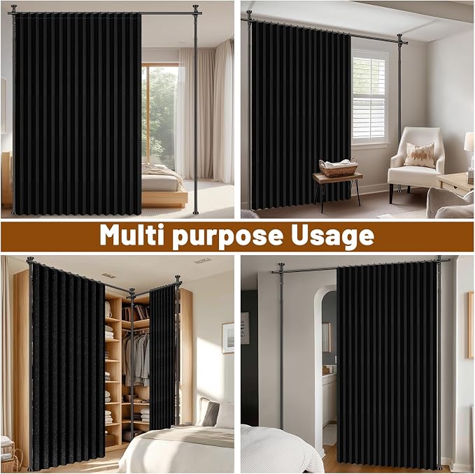 100% Blackout Room Divider Curtains Sets Black 2 Panels W100 x L84in No Drill - Image 7