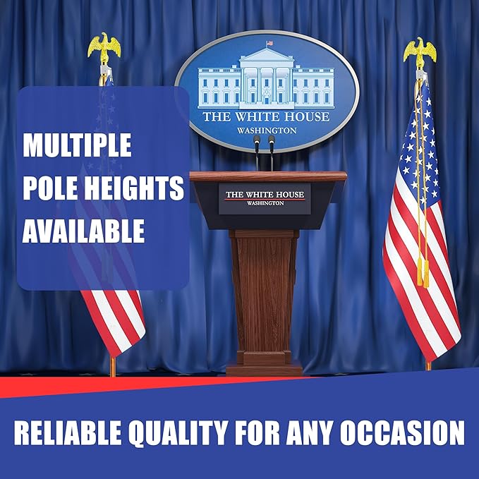 Super Tough Indoor Flag Pole kit 9ft - Metal Eagle - Gold Texture Base - Aluminum Flagpole with Brass Finish - Heavy Duty Inside House Flagstaff - Interior Shaft and Stand - No Ensign Included