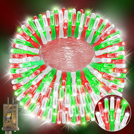 Heceltt 360 LED 118 FT Christmas Lights Outdoor, 8 Modes Christmas Lights Plug in, IP44 Waterproof Led Christmas Lights with Timer and Memory for Xmas Yard Garden Decorations (Red Green and White)