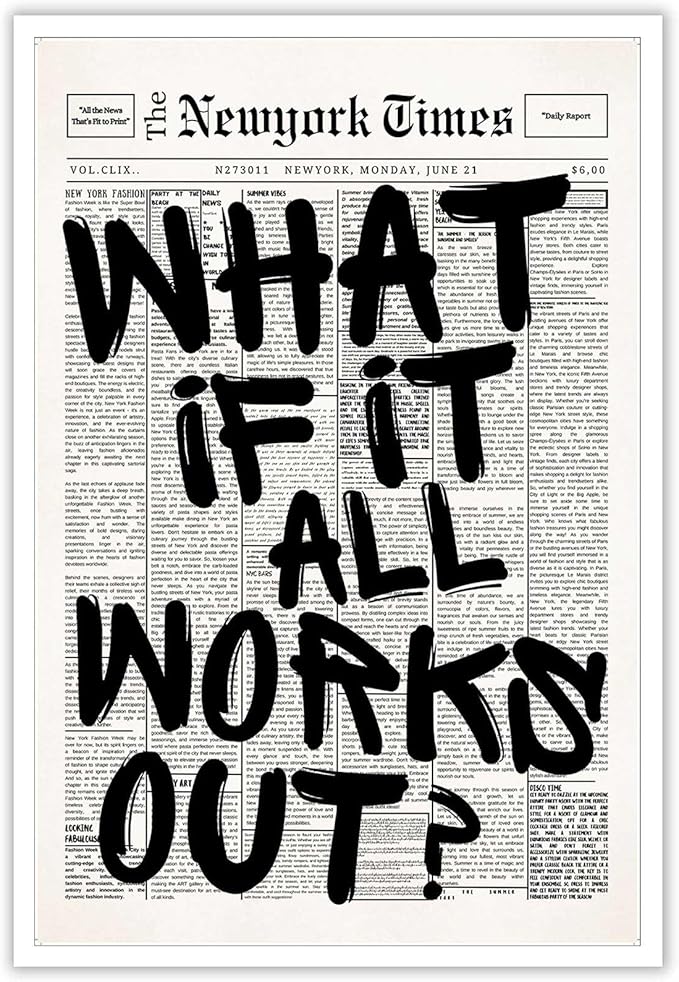 Retro Black And White Newspaper Poster What If It All Works Out Canvas Wall Art by Drimiler