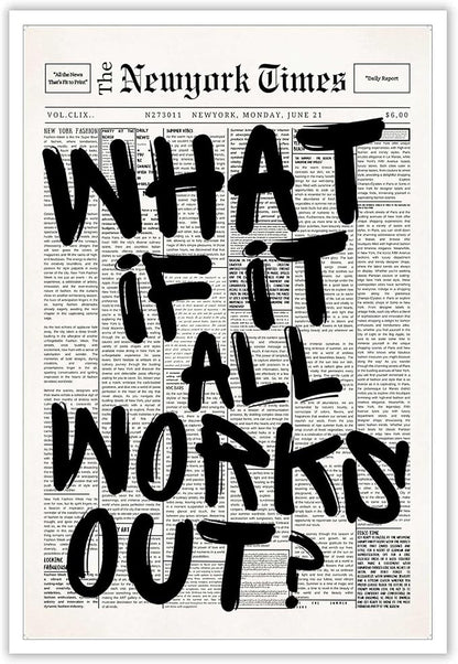 Retro Black And White Newspaper Poster What If It All Works Out Canvas Wall Art by Drimiler
