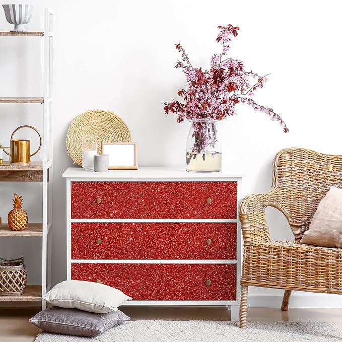CRE8TIVE Red Glitter Wallpaper Border Peel and Stick Wall Border Fabric Shiny - Image 5