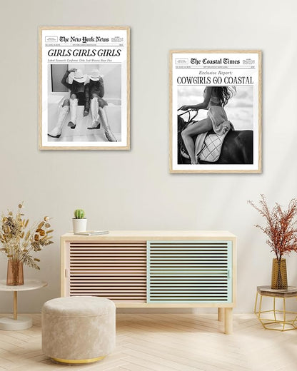 iHery Girls Just Wanna Have Fun Framed Trendy Cowgirl NewsPaper Wall Art - Image 8