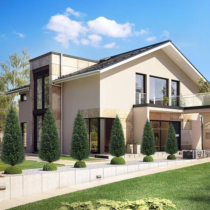 Two 4ft Artificial Plants Topairy Faux Cedar Trees for Outdoor Planters, 48IN Tall Fake Pine Bushes UV Resistant Large Potted Shrubs for Front Porch Décor