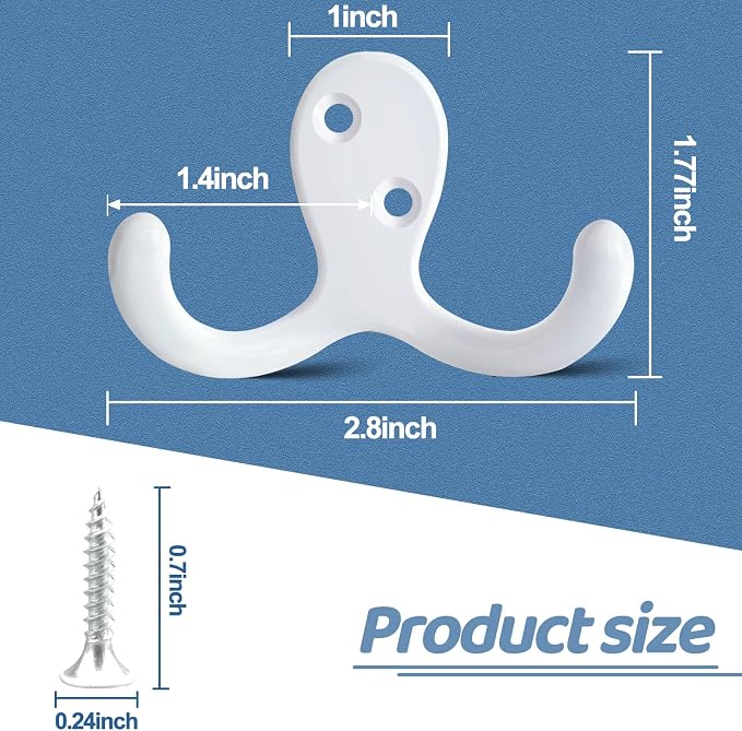 20 Pack Coat Hooks Wall Hooks for Hanging, Heavy Duty Double Prong Metal Hook - Image 6