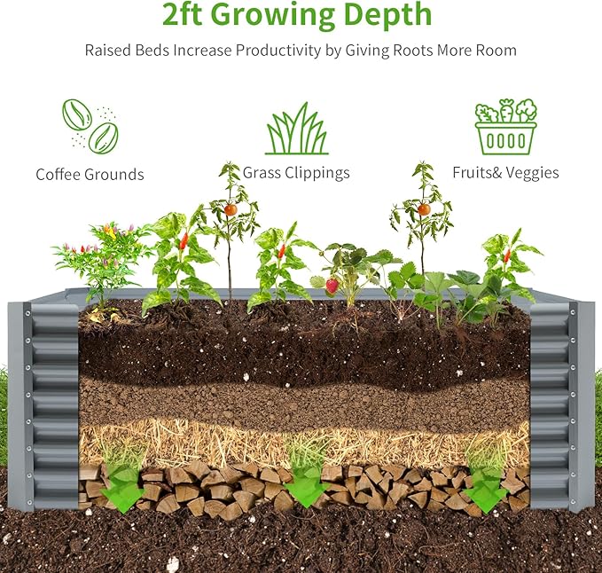 Land Guard 8×4×2ft Galvanized Raised Garden Bed, Planter Boxes Outdoor, Raised Garden Beds Outdoor for Vegetables, Flowers, Herbs, 479 Gallons, Modern Gray… B0CWTYXT24