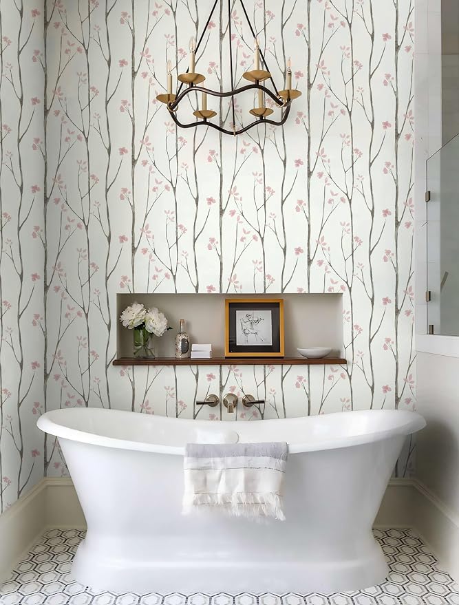 Timeet Floral Wallpaper White and Pink Wall Paper Peel and Stick Modern Contact - Image 5