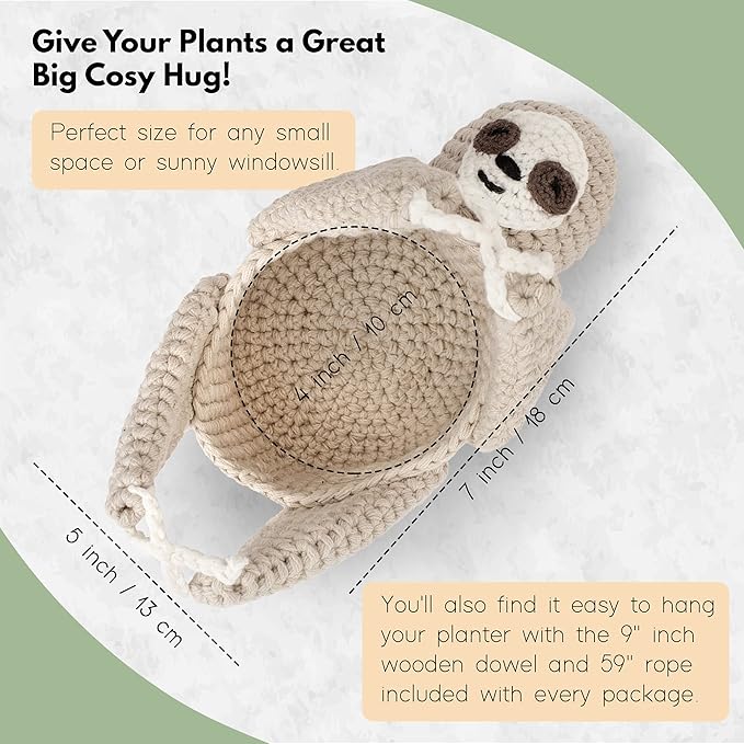 Home Decor Sloth Hanging Planters for Indoor Plants, Indoor/Outdoor Hanging Plant Holder, Plant Hanger Gift Idea for Sloth Lovers, Animal Wall Planter, 4 inch