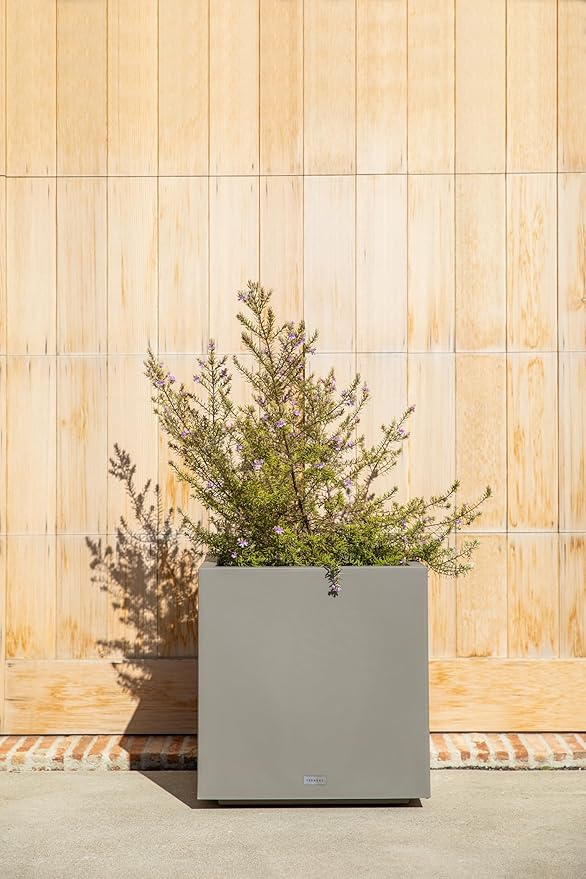 Veradek Block Series Cube Plastic Planter - Large Square Planter for Indoor or Outdoor Patio/Garden | Durable All-Weather Use with Drainage Holes | Modern Décor for Tall Plants, Trees, Flowers