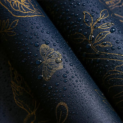 Froluya Dark Blue and Gold Vintage Floral Peel and Stick Wallpaper 17.7"x118.1" - Image 7