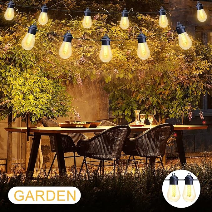 Honche Solar Lights Outdoor Waterproof LED IP66 with 15 Edison Bulb Warm White String Lights Patio Lights Decorate for Christmas Camping Wedding Birthday Backyard Gazebo Party