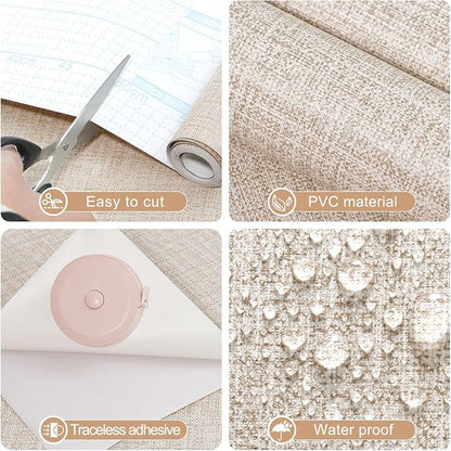 Amiya Grasscloth Khaki Wallpaper Peel and Stick Tan Faux Fabric Linen Contact - Image 2
