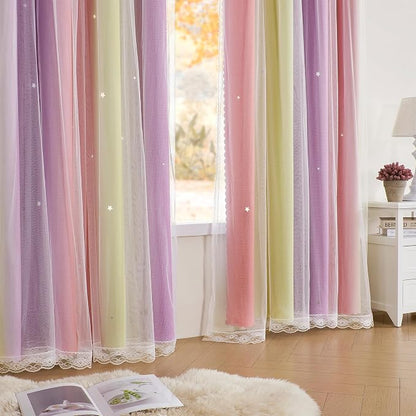 XiDi Curtains for Bedroom Decor, Rainbow Pink PurpleYellow52/54/1 - Image 4