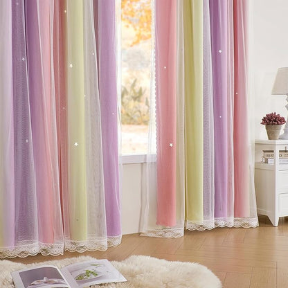 XiDi Curtains for Bedroom Decor, Rainbow Pink PurpleYellow52/96/1 - Image 4