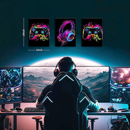 BGFCE Game Room Decor Set of 3, Neon Gaming Video Game Room Wall Art, Gaming - Image 3