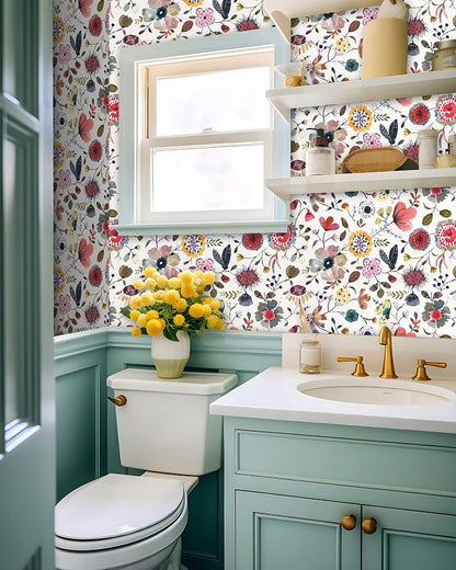 Wallpaper Peel and Stick Floral Wall Paper Removable Waterproof White/Green/Red - Image 7
