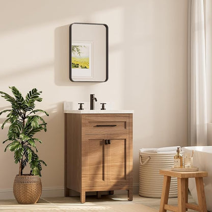 TETOTE 16 x 24 Inch Black Frame Mirror, Bathroom Vanity Mirror - Image 2