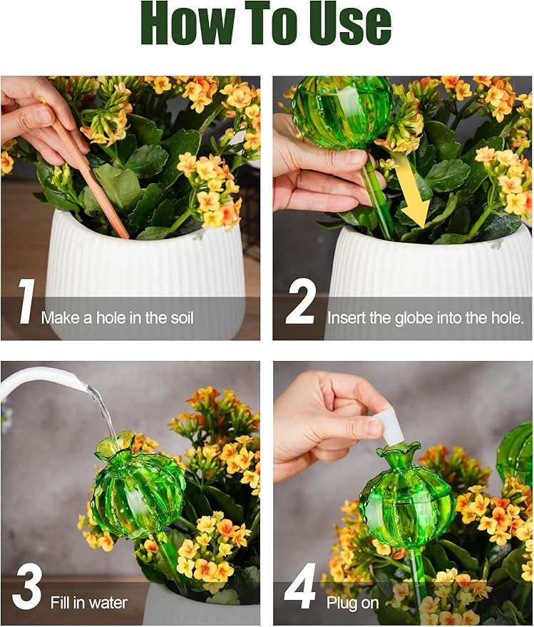 NiHome Cactus-Shaped Glass Plant Self-Watering Globes 6-Pack, Glass Waterer Stakes for Potted Plants, Automatic Mini Irrigation System, Adorable Gardening Tool (Green, 3 Large + 3 Medium)