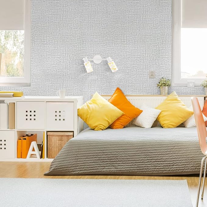 Grey Wallpaper Grasscloth Peel and Stick Wallpaper 17.7inchx393.7inch Textured - Image 2