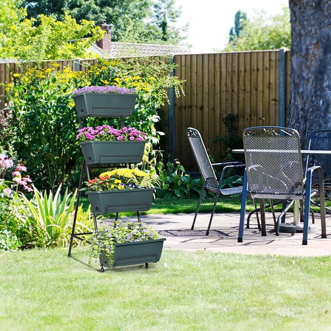 Tuenort Vertical Raised Garden Bed 4 Tiers Planter Box Freestanding Garden Planter with 4 Container Boxes for Growing Vegetables Herbs Flowers on Patio Balcony Green