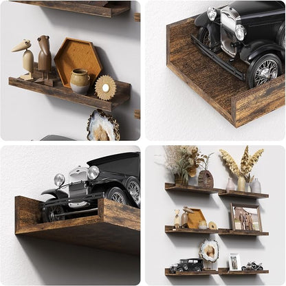 upsimples 6 Pack Wooden Floating Shelves, Wall Storage Decor Shelf - Image 5