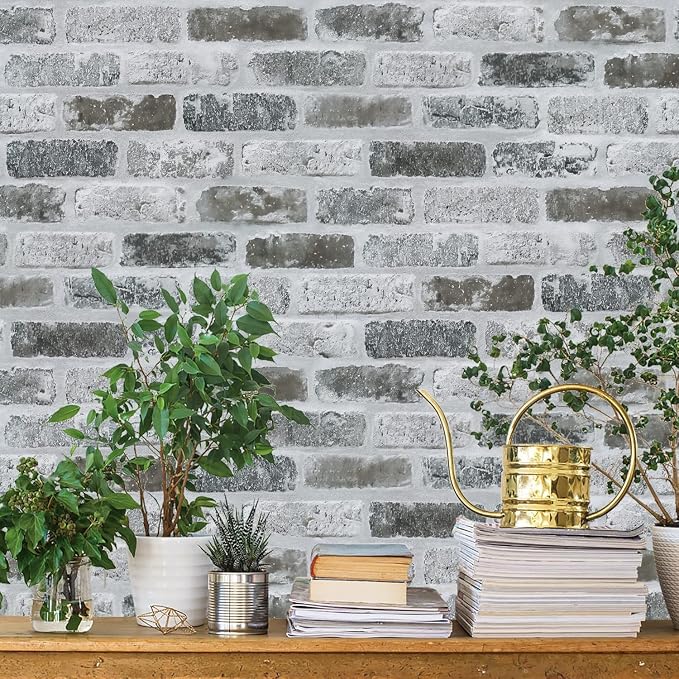 Guvana 17.3"×197" Brick Peel and Stick Wallpaper Grey Brick Contact Paper Self by Guvana