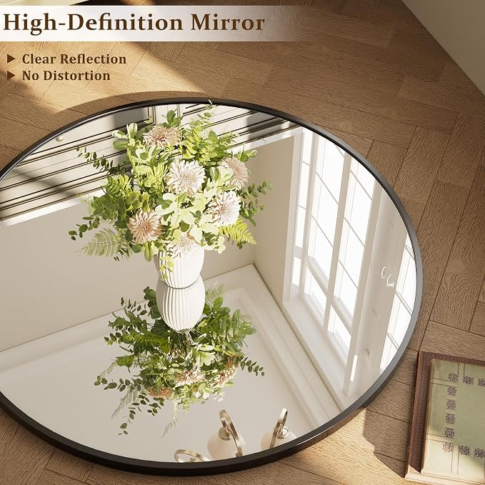XRAMFY 42 Inch Round Black Metal Wall Mirror - Image 6