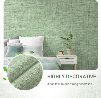 Guvana Grasscloth Peel and Stick Wallpaper Green Textured Contact Paper Modern - Image 3