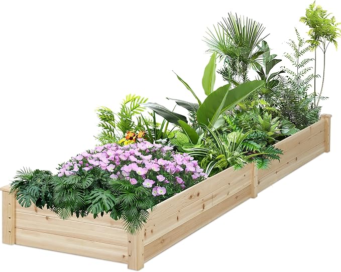 8 Feet Outdoor Wooden Raised Garden Bed, Elevated Planting Planter Box Kit for Vegetables Fruits Grow Yard Gardening, Natural