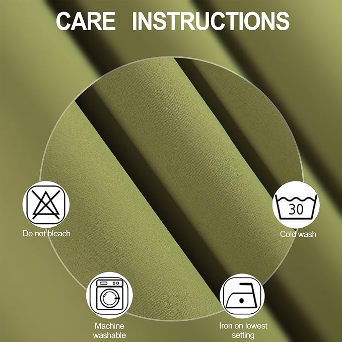 LEMOMO Blackout Curtains 52 x 90 Inch Long Olive Green Curtains Set of 2 Panels - Image 4