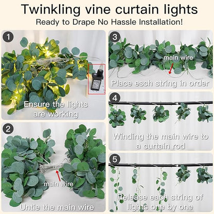 suddus 200 LED Vine with Light Plug in, 6.5ft x 6.5ft Eucalyptus Fairy Curtain - Image 7