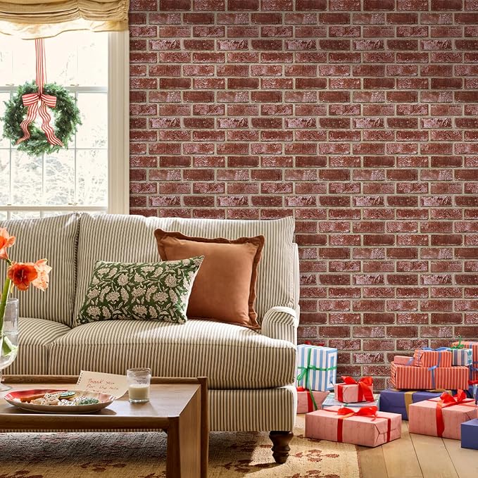 3D Peel and Stick Faux Brick Wall Panels 11.8" x 11.8" 10-Pack Red Orange - Image 7