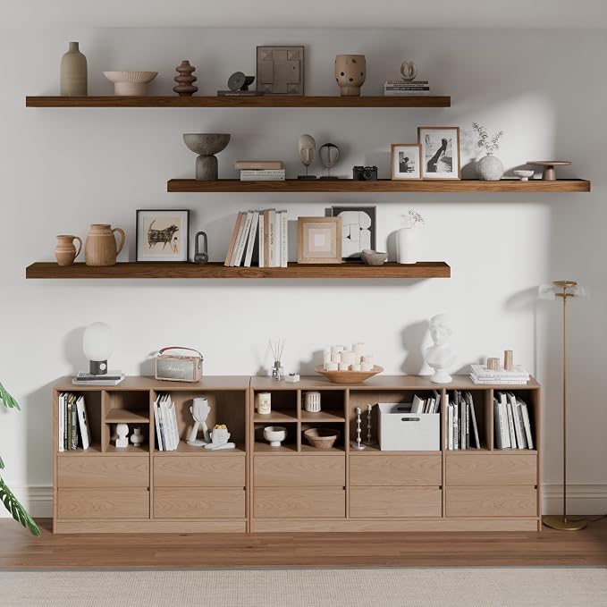 ROGMARS 72 Inches Long Walnut Floating Shelves, Rustic Solid Wood Farmhouse - Image 2
