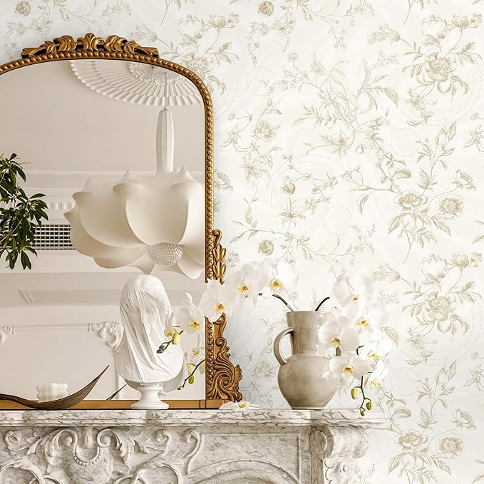 Ismoon Floral Peel and Stick Wallpaper Vintage Beige Stick on Wall Paper French - Image 2