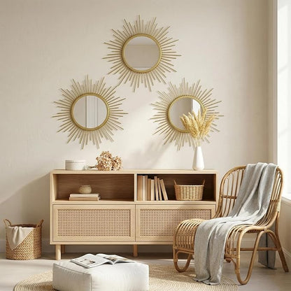 3 Set Gold Sunburst Mirrors for Wall Decorative Metal Mirrors Small Mirror Sets - Image 7