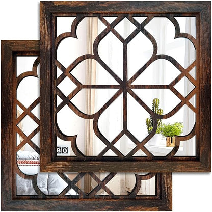 Wocred 2 PCS Square Wall Mirror, Gorgeous Rustic Farmhouse Accent Mirror by Wocred