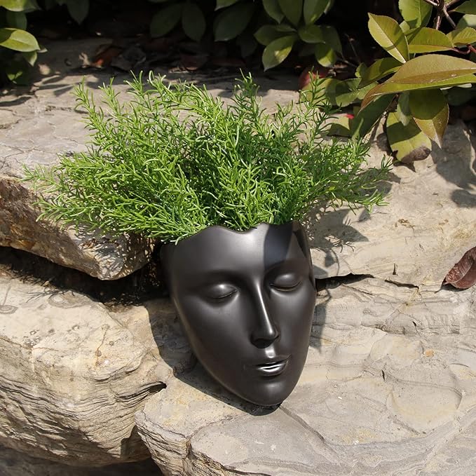Face Vase,Ceramic Female Form Vase,Modern Sculpture Planter Pot,Human Face Dried Flower Shaped Vase,Wall Hanging Plant Pot for Home Decor Centerpieces, Office or Outdoor Hanging Decor