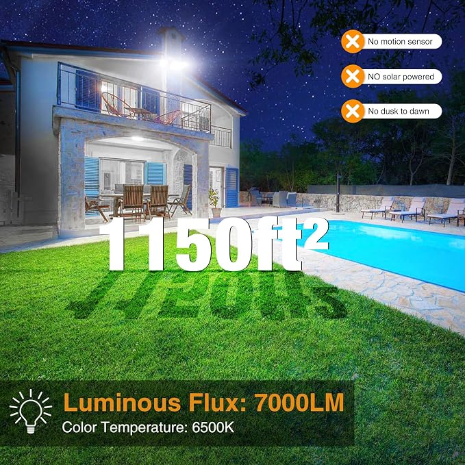 Onforu 75W LED Security Light, 7000LM Brightness Outdoor Flood Light Fixture - Image 3