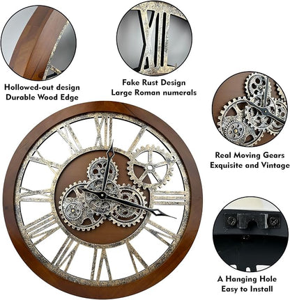 The B-Style Large Wall Clock 24 inch Moving Gear Wall Clock Oversized Vintage - Image 3