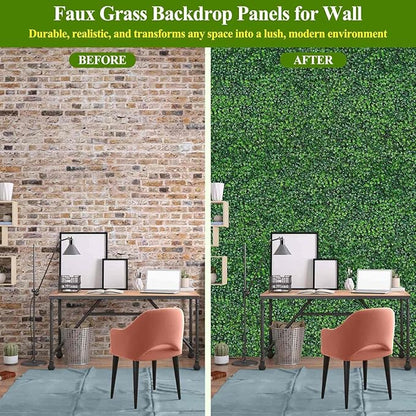 16 Pcs 10" X 10" Artificial Grass Wall Panels, UV-Resistant Fake Boxwood Panels - Image 6