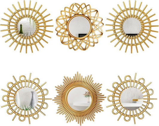 Namalu 6 Pcs Sunburst Mirror for Wall Decor, Small Circle Sun Espejos by Namalu