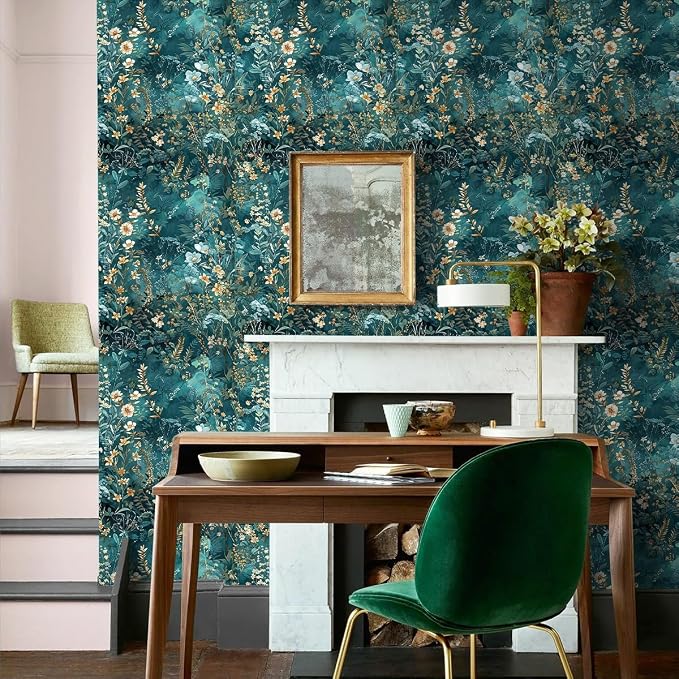 Floral Peel and Stick Wallpaper Green Flower Contact Paper 17.3inch x 393.7inch - Image 9