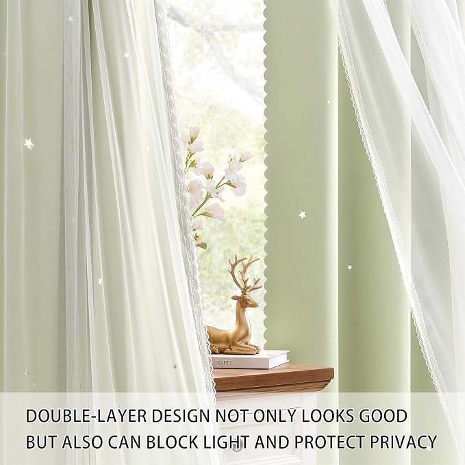XiDi Green Curtains for Bedroom, Girls Room Blackout Curtains, Kids Room - Image 3
