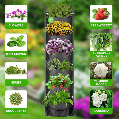 6 Pockets Hanging Planters for Outdoor Plants, One Pack Wall Planter Vertical - Image 3