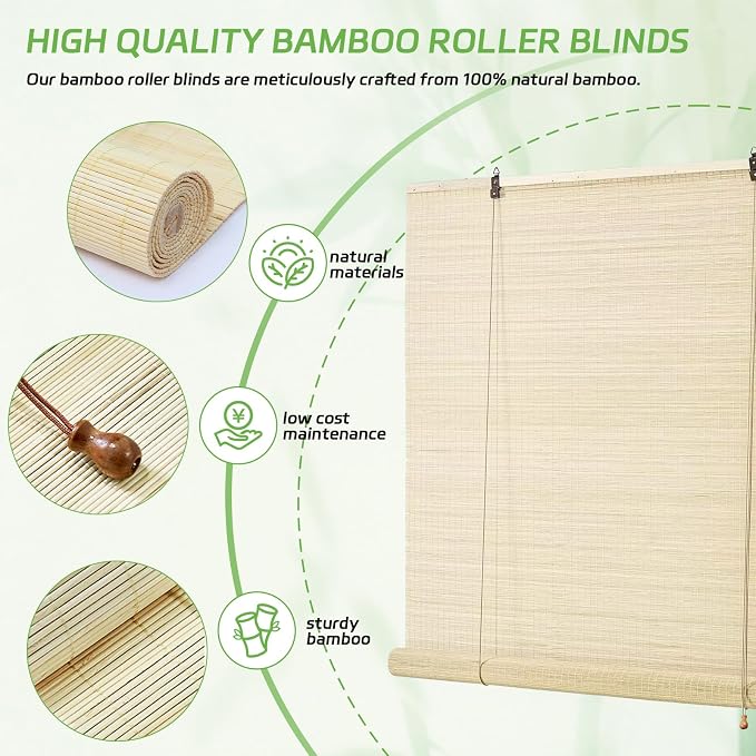 Bamboo Blinds - Bamboo Roman Shades 60Wx72L Outdoor Roller Blinds Retro Suitable - Image 4